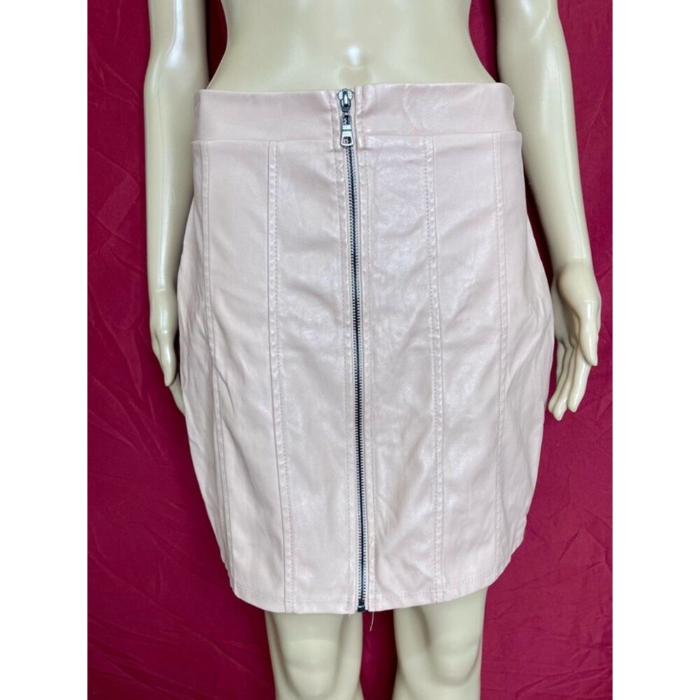 Haute Monde Blush Pink Faux Leather Zip Front Skirt Large